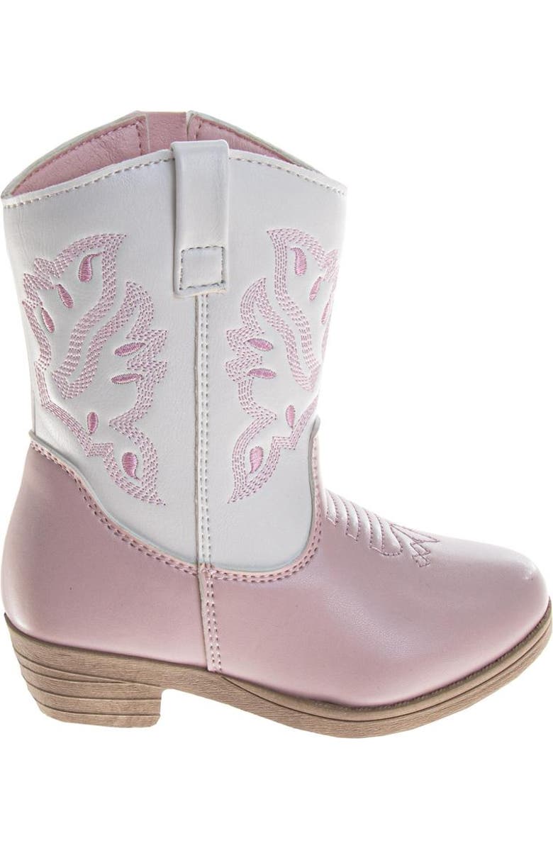 Laura Ashley Girls' Western Boots Stylish TwoTone with Embroidered Detail, Alternate, color, White/Pink