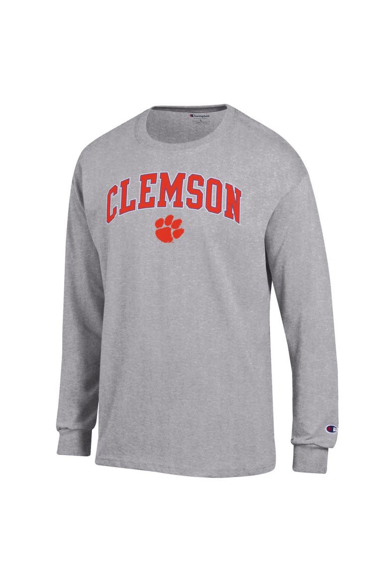 Men's Champion  Heather Gray Clemson Tigers Arch Over Logo Long Sleeve T-Shirt, Alternate, color, Heather Gray