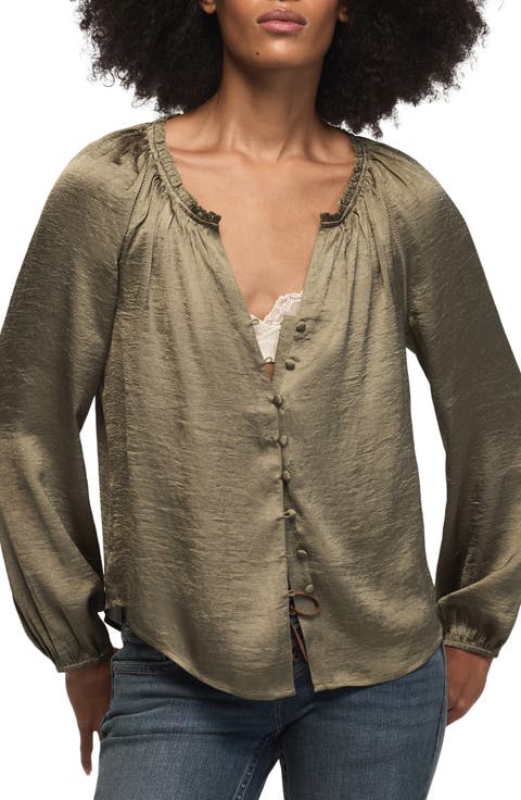 Hammered Satin Peasant Top