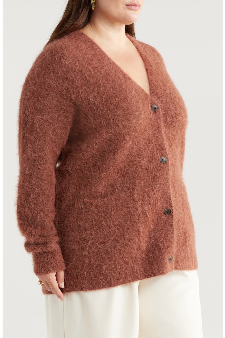 Fuzzy Alpaca Blend Cardigan, Alternate, color, BROWN BRUNETTE