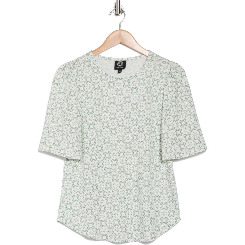 Bobeau Print Puff Sleeve T-shirt In Ivory/basil