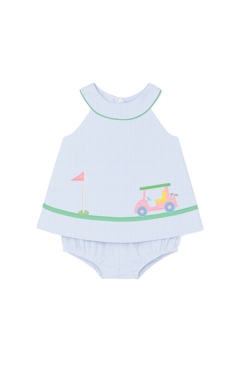 Florence Eiseman Check Seersucker Skirted Romper with Golf Cart, Main, color, Blue/White