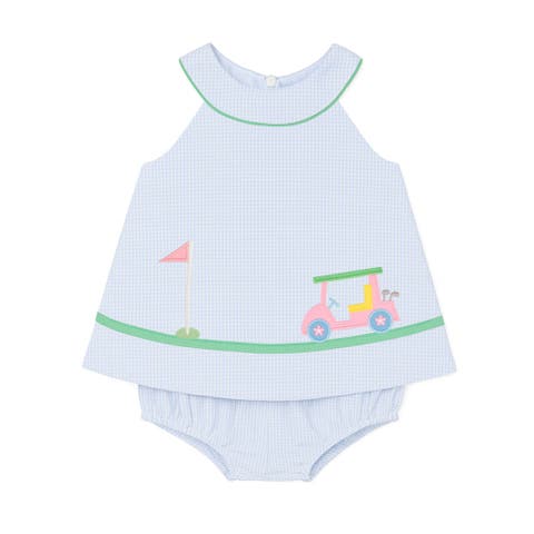 Check Seersucker Skirted Romper with Golf Cart (Baby)