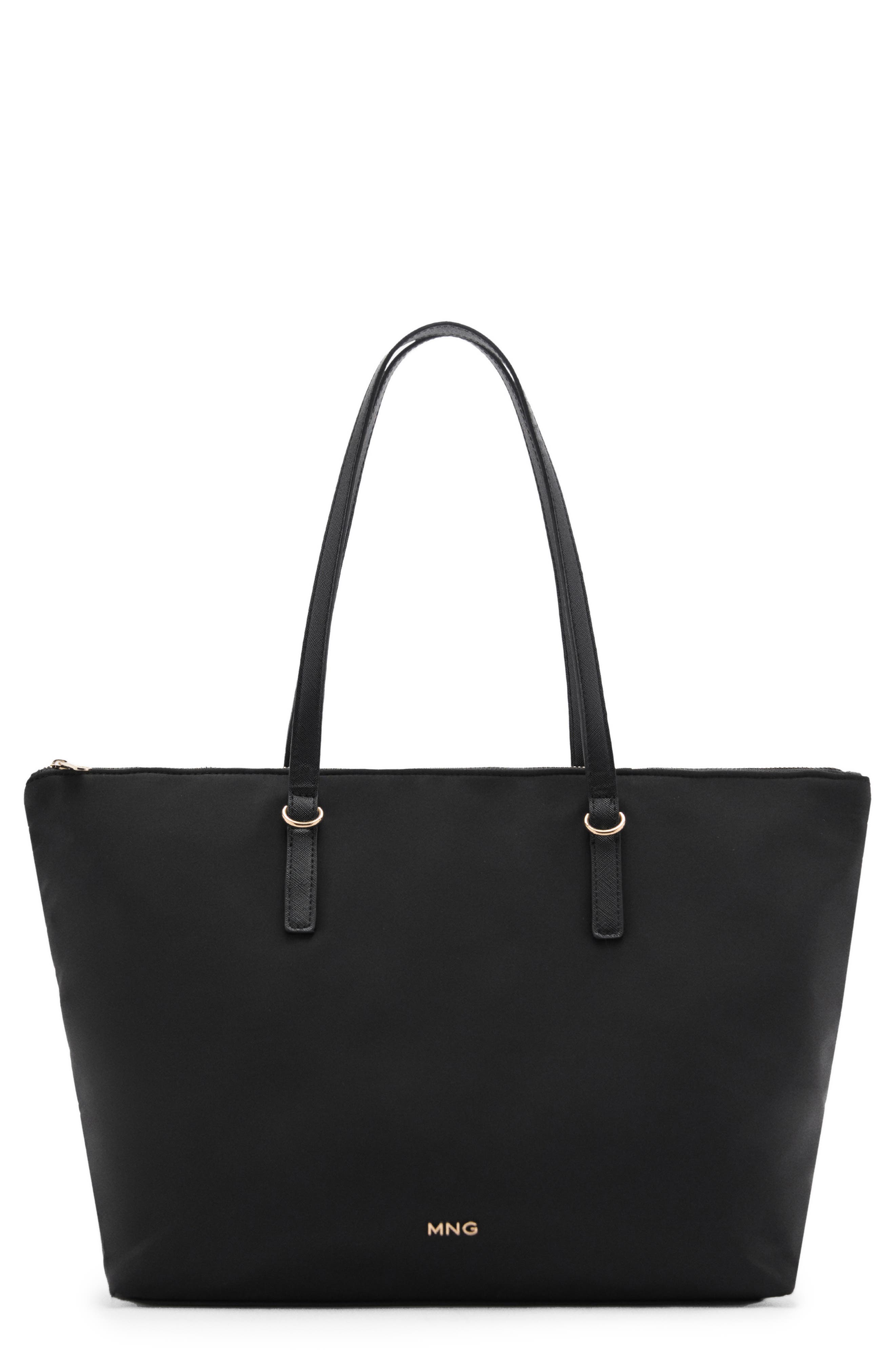 MANGO Nylon Shopper Bag, Main, color, Black
