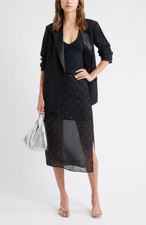 Open Edit Embellished Chiffon Midi Skirt In Black