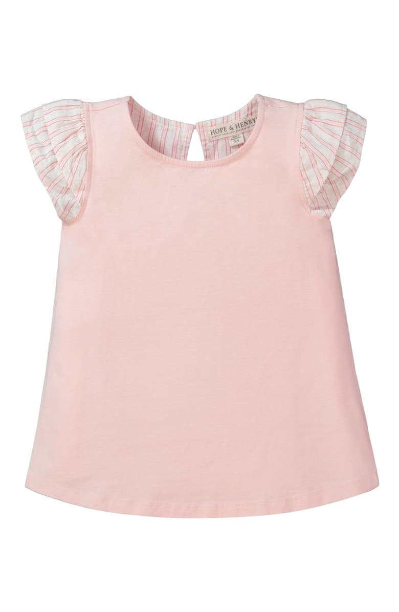 Hope & Henry Baby Girls' Knit Top with Woven Flutter Sleeves, Infant, Main, color,