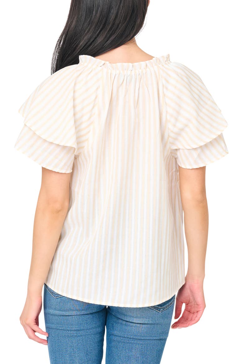 On the Daily Stripe Double Flutter Sleeve Top, Alternate, color, TAN STRIPE