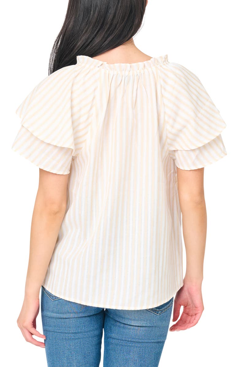 GIBSONLOOK On the Daily Stripe Double Flutter Sleeve Top, Alternate, color, Tan Stripe