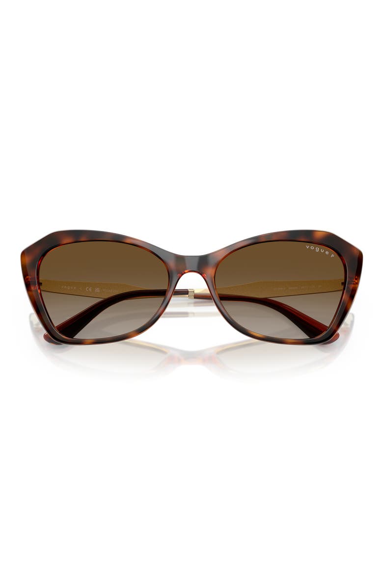 56mm Polarized Gradient Cat Eye Sunglasses, Alternate, color, DARK HAVANA