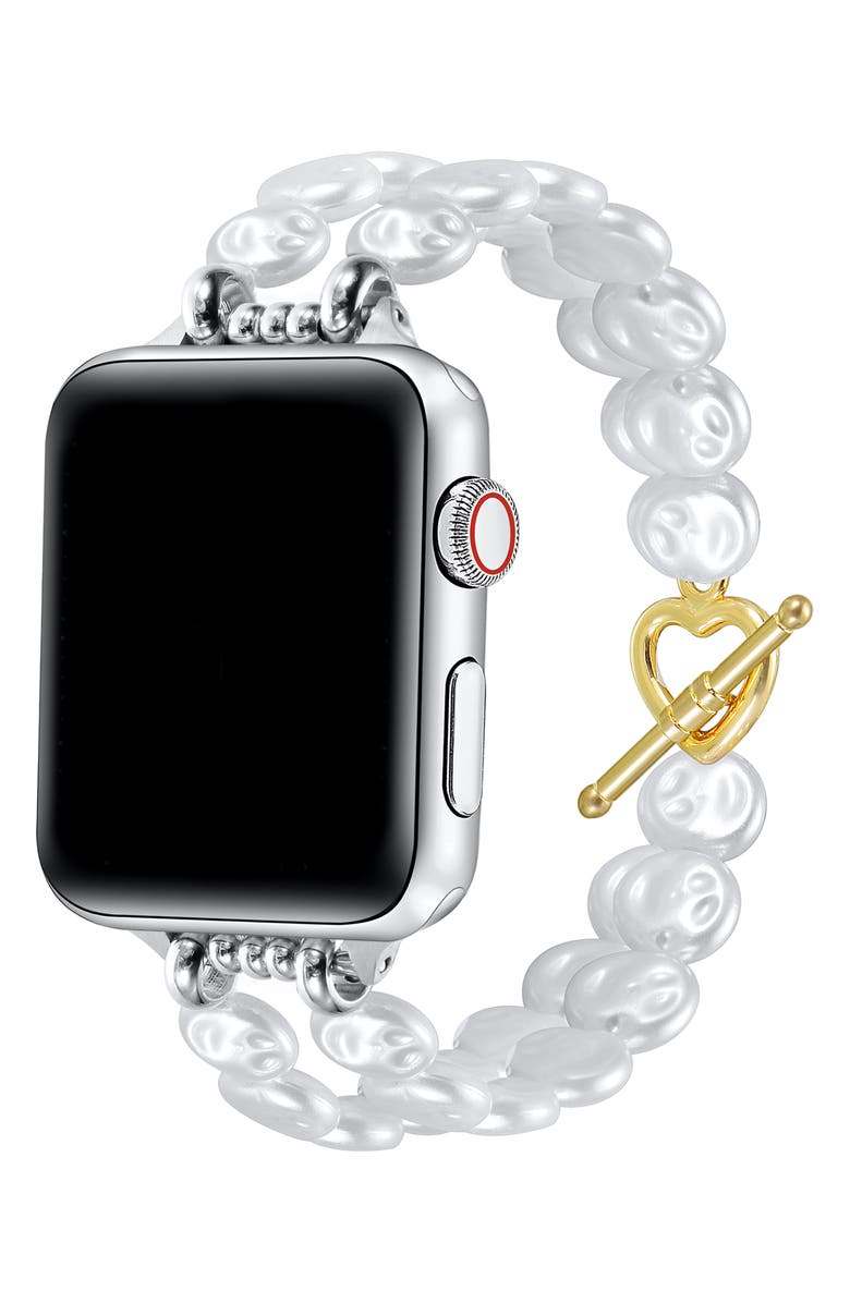 The Posh Tech Eloise Imitation Pearl Apple Watch<sup>®</sup> Bracelet Watchband, Alternate, color, White