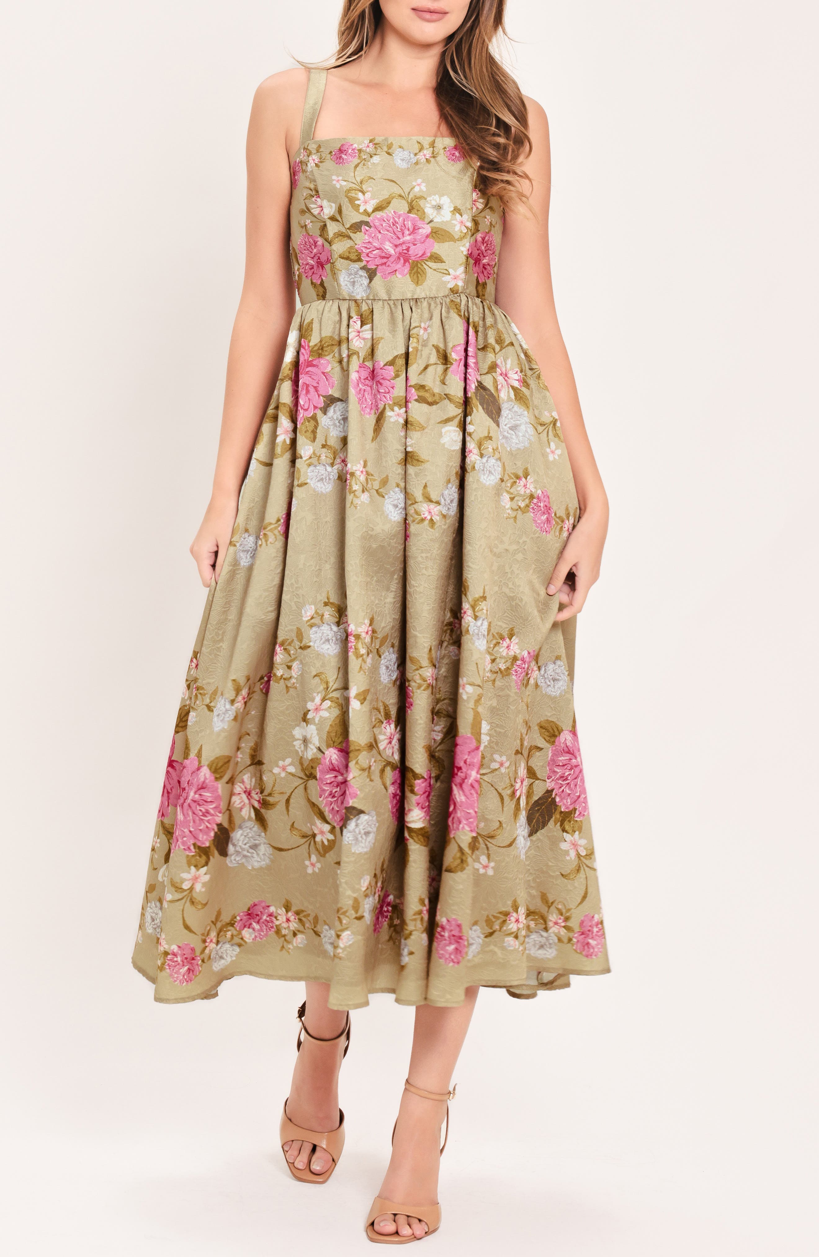 Floral Jacquard Fit & Flare Midi Dress