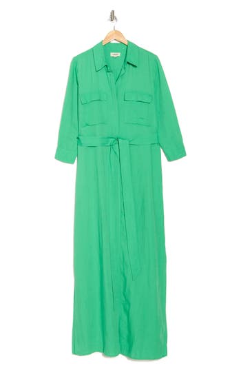 Shop L Agence L'agence Cameron Belted Linen Blend Maxi Shirtdress