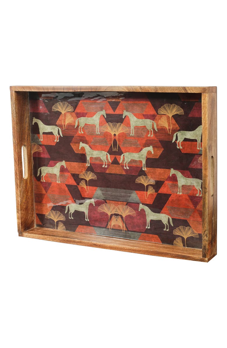 Tiramisu Horse Print 3-Piece Wooden Tray Set, Alternate, color, Red/ Gold