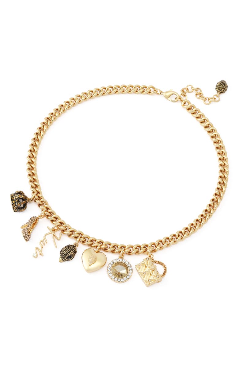 Kurt Geiger London Mixed Charm Curb Chain Necklace, Alternate, color, Gold