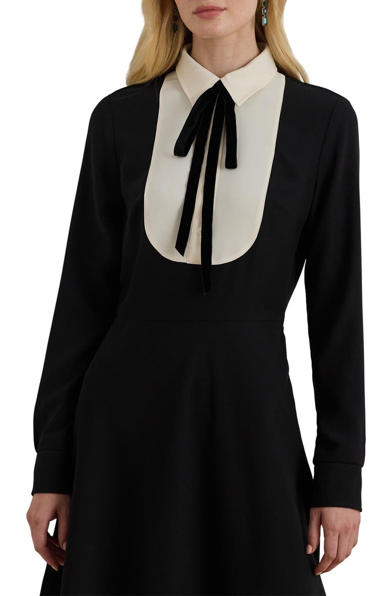 Lauren Ralph Lauren Two Tone Long Sleeve Dress, Alternate, color, Black/ Mascarpone Cream
