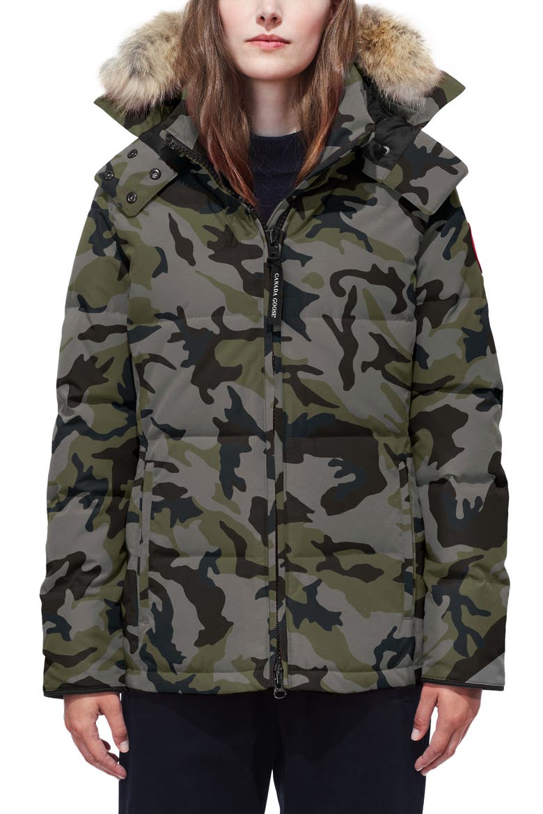 'Chelsea' Slim Fit Down Parka with Genuine Coyote Fur Trim, Main, color, CLASSIC CAMO COASTAL GREY