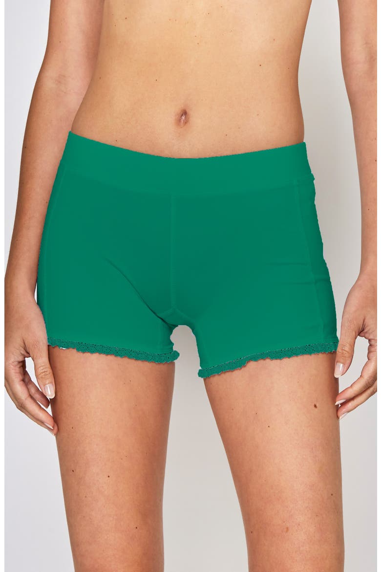 LACE TRIM SHORTS, Main, color, GREEN