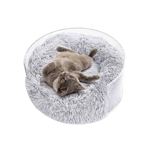 Bette 20.75" X 20.75" Small/medium Modern Lucite Calming Fluffy Donut Pet Bed With Washable Cover