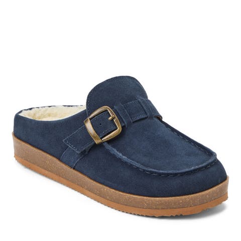 Genuine Cow Suede Clog With Buckle Strap Slippers