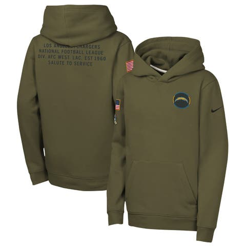 Youth Nike Olive Los Angeles Chargers 2025 Salute to Service Club Fleece Hoodie