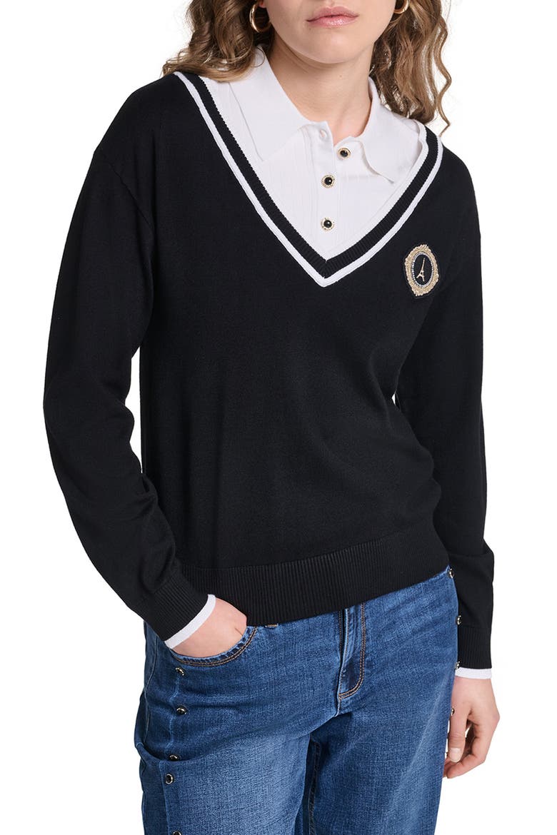 Eiffel Tower Twofer Sweater, Main, color, BLACK/ SOFT WHITE
