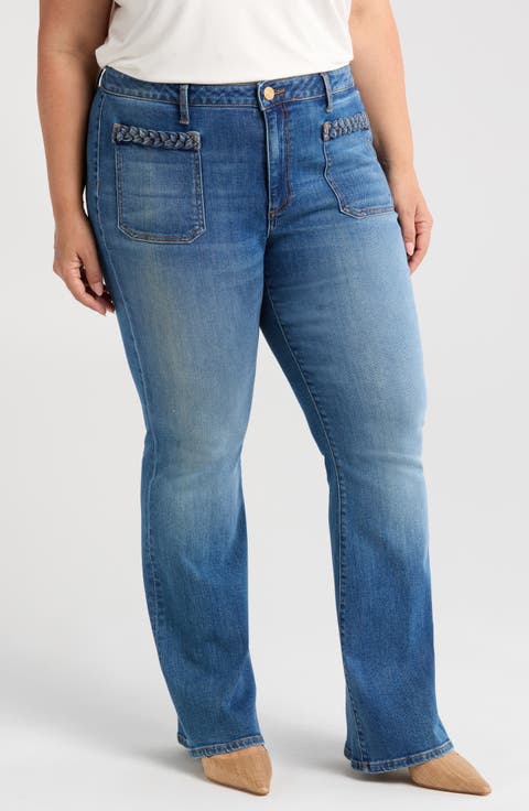 Ana Braid Pocket High Waist Flare Jeans (Fame) (Plus)