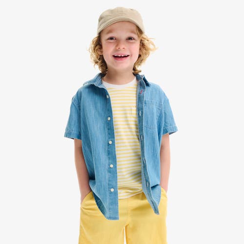 Primary Kids Short Sleeve Chambray Button Down In Chambray