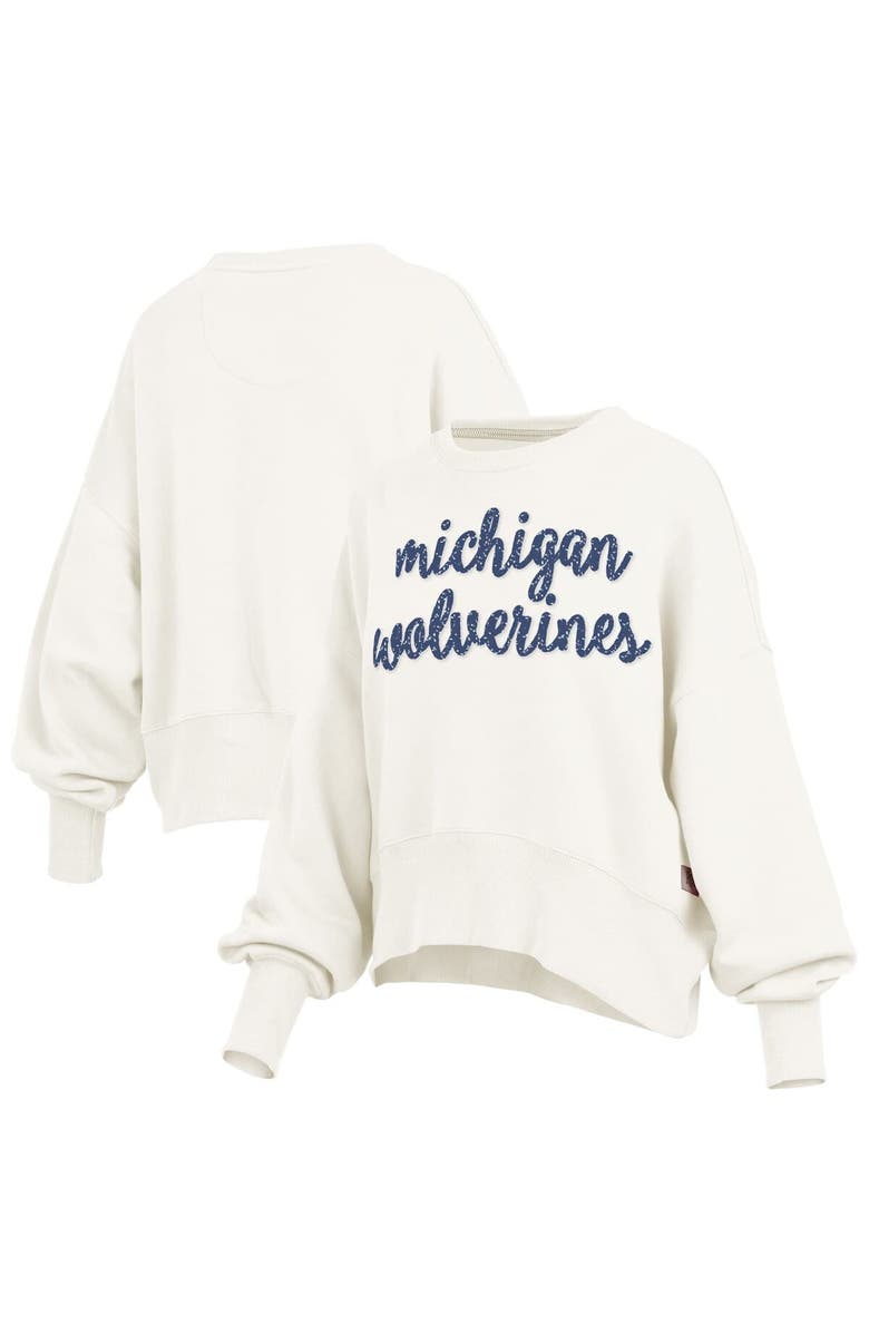PRESSBOX Women's Pressbox Cream Michigan Wolverines Oversized Chelsea Waist Length Pullover Sweatshirt, Alternate, color, Cream