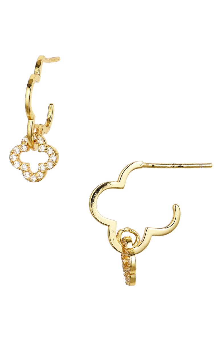 ARGENTO VIVO Double Clover Pavé Open Hoop Earrings, Main, color, Gold