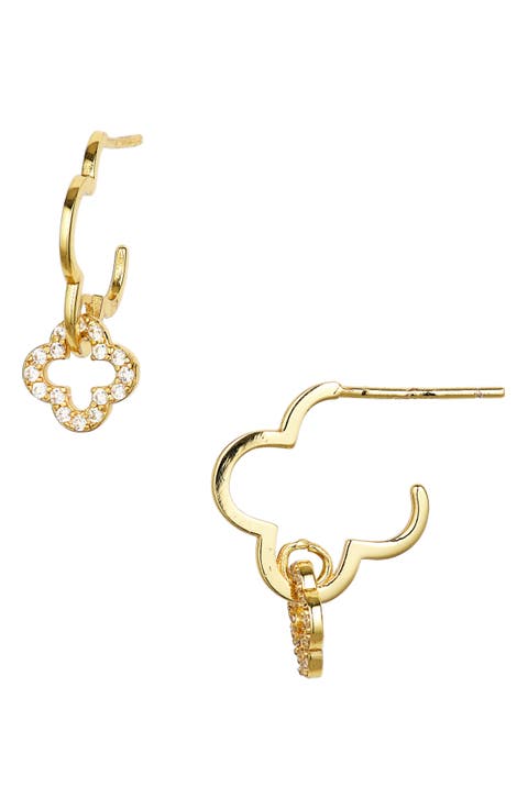 Double Clover Pavé Open Hoop Earrings
