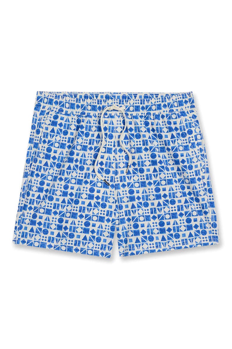 Bungalow Tile Print Water Repellent Swim Trunks, Alternate, color, AZURE GEO