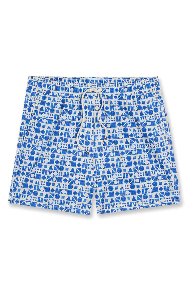 Fair Harbor Bungalow Tile Print Water Repellent Swim Trunks, Alternate, color, Azure Geo