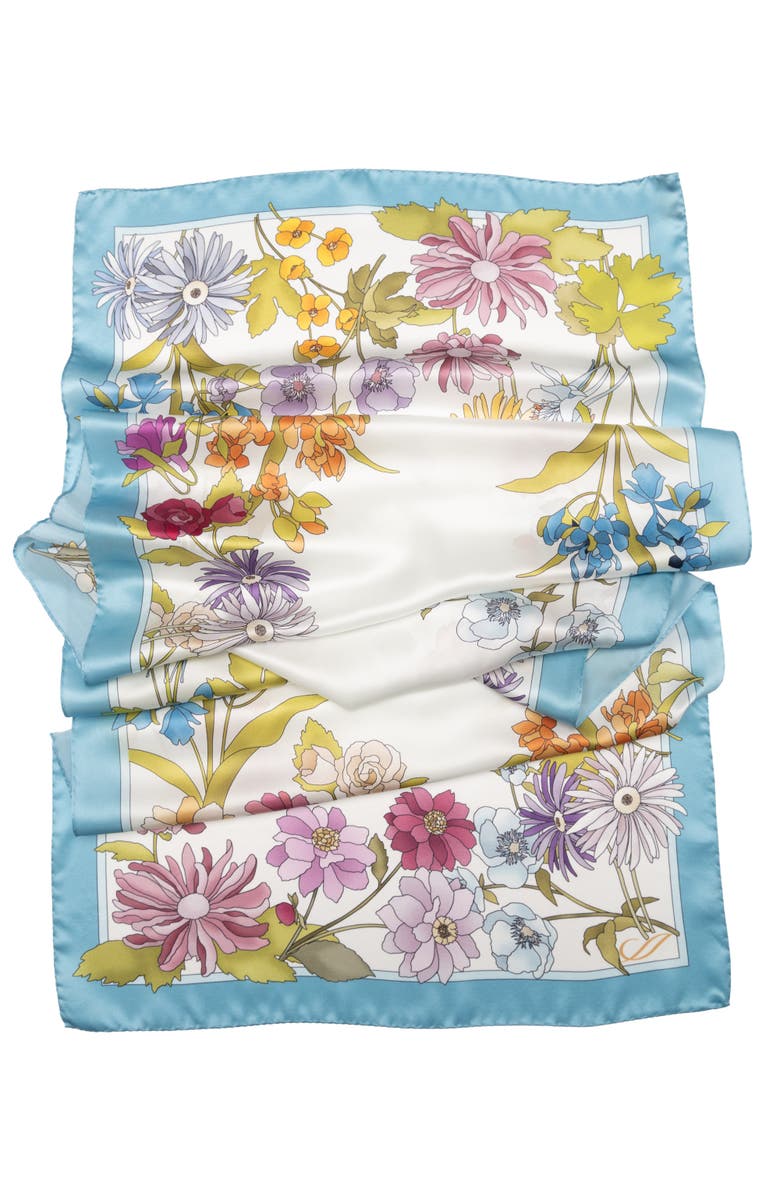 Elizabetta Bouquet - Long Satin Silk Scarf for Women, Alternate, color, Sky Blue