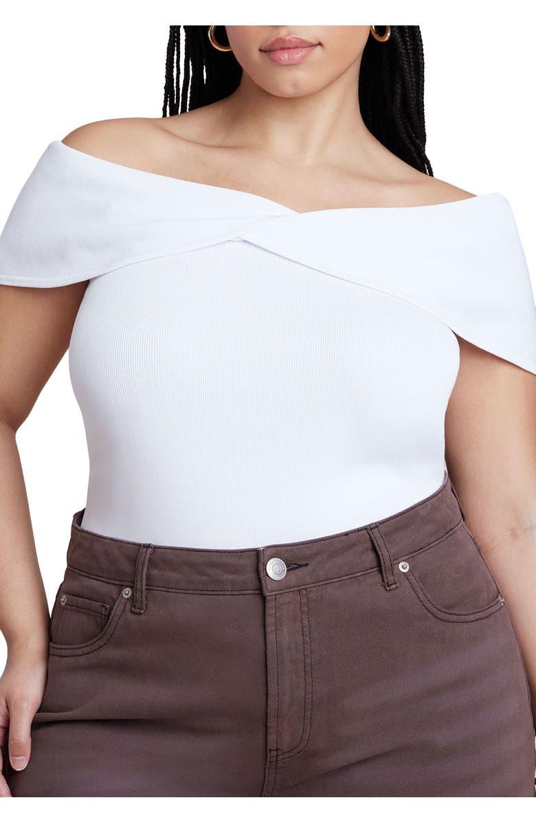 ELOQUII Twisted Off The Shoulder Sweater, Main, color, White