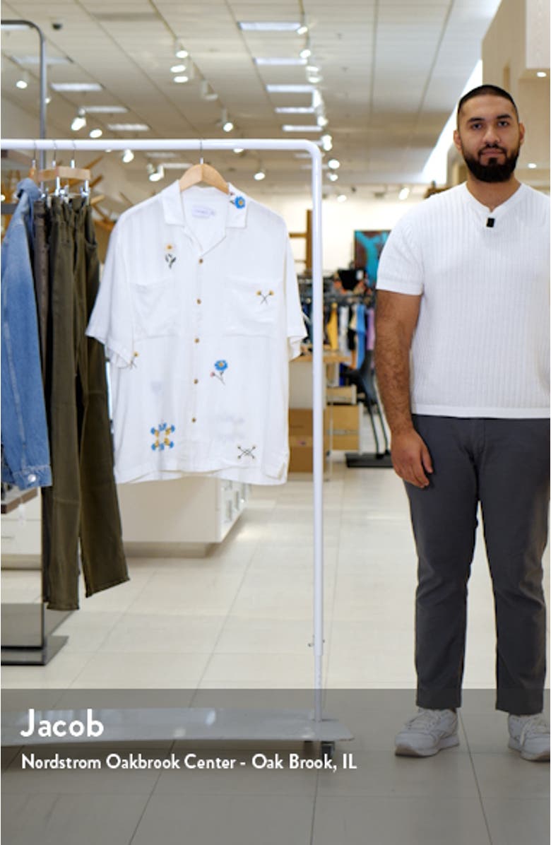 Relaxed Fit Floral Embroidered Camp Shirt, sales video thumbnail