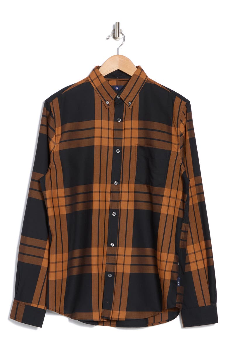 Ben Sherman Plaid Twill Long Sleeve Button-Up Shirt, Alternate, color, Clay