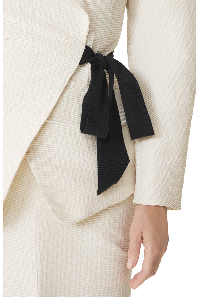 White Belted Jacquard Jacket, Alternate, color, Ecru