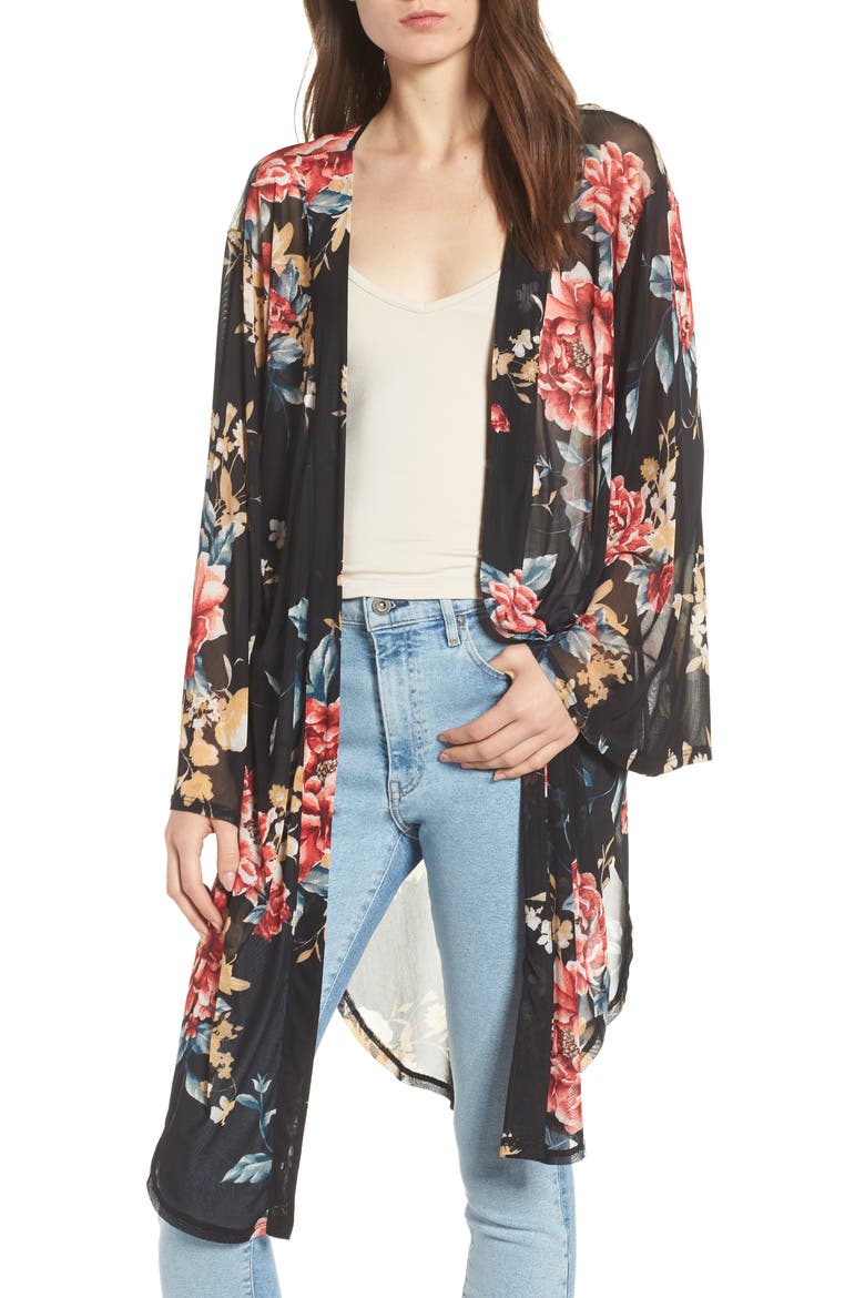 Floral Kimono, Main, color, BLACK GROUND RED FLORAL