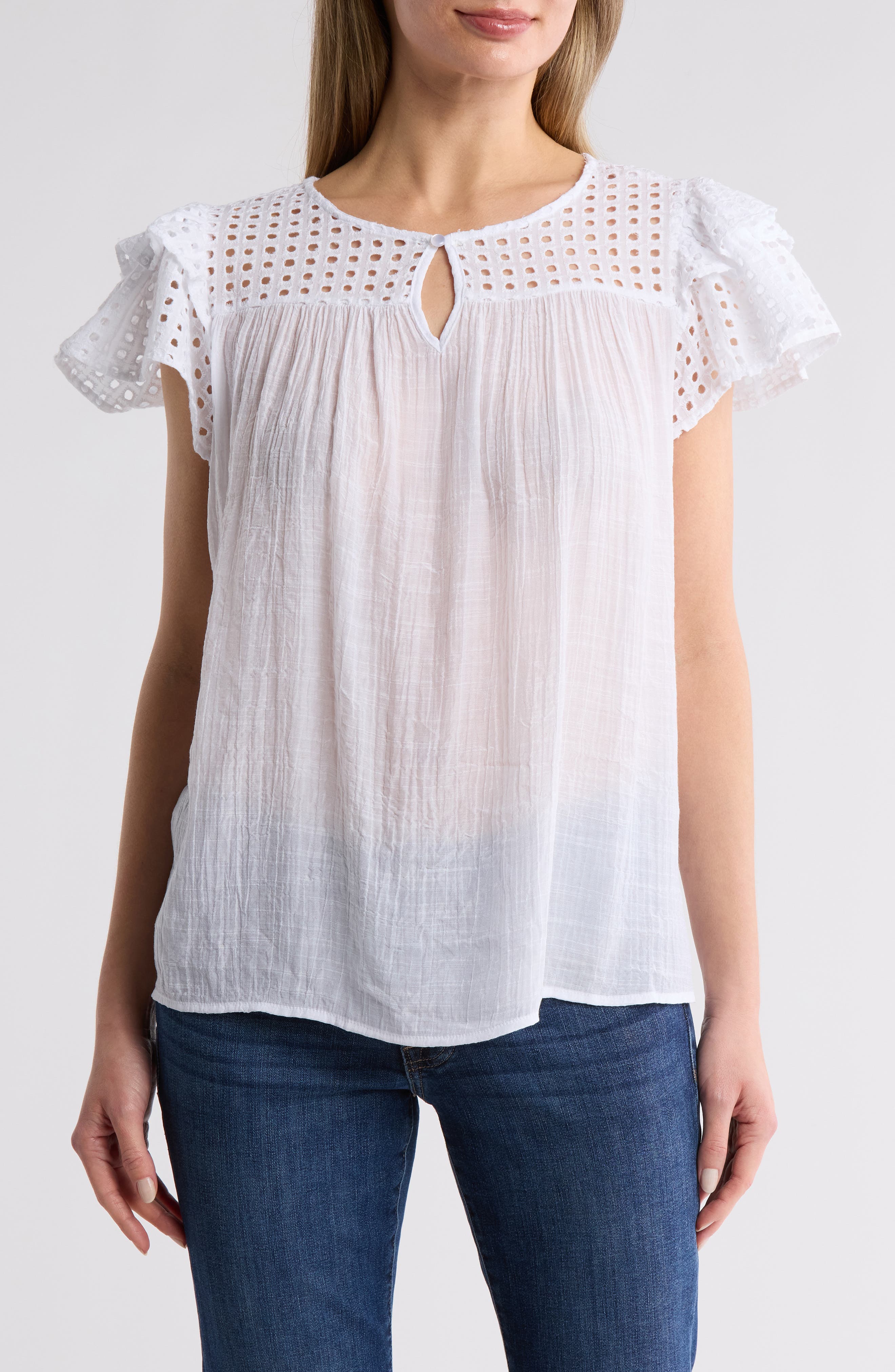 BY DESIGN Demi Eyelet Sleeve Top