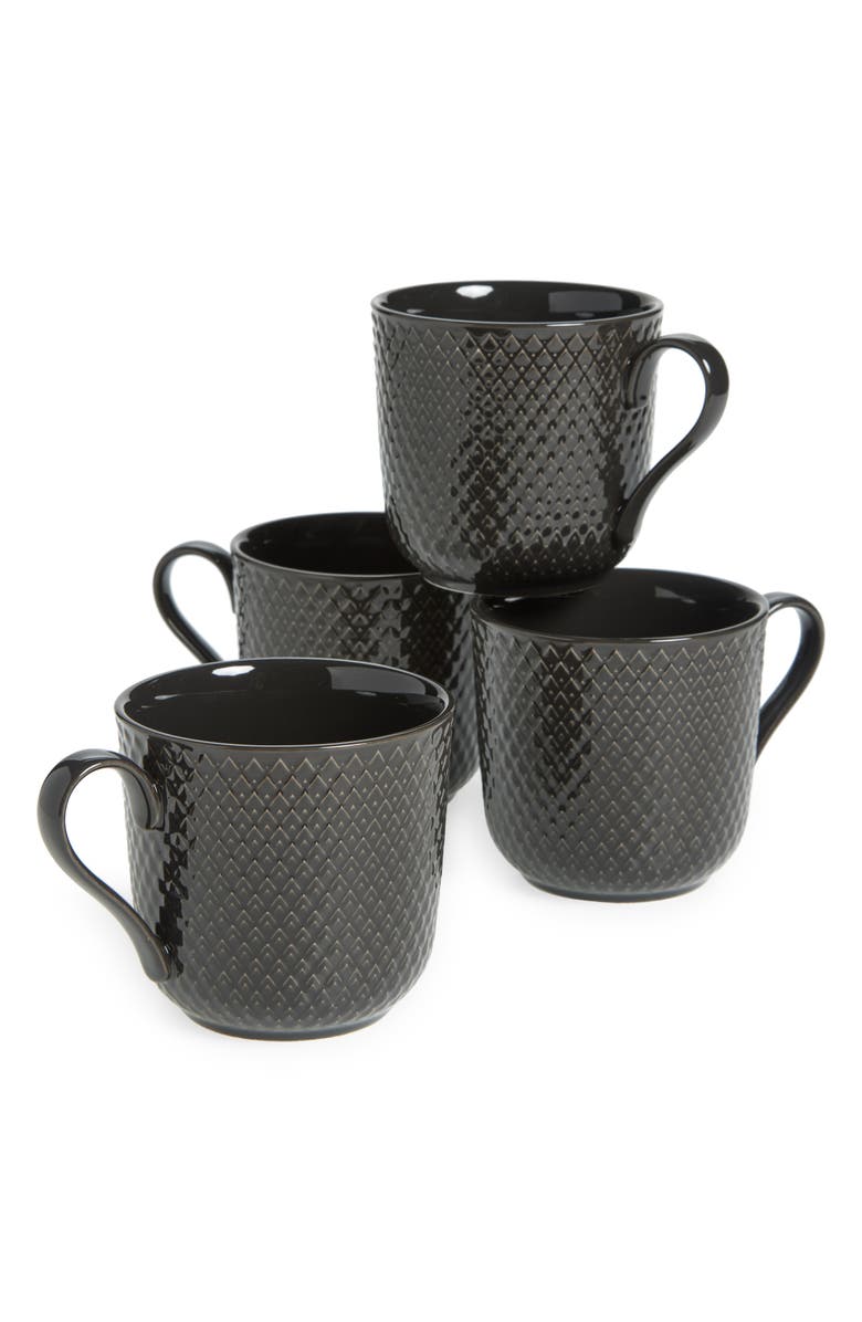 Lyngby Porcelaen Rhombe Earth Set of 4 Mugs, Main, color, Slate