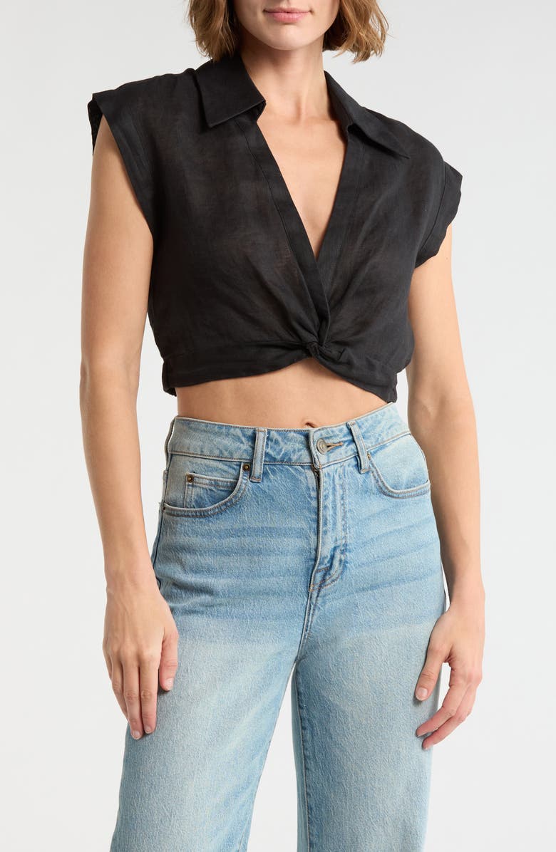 Alice + Olivia Mila Deep-V Twist Top, Main, color, Black