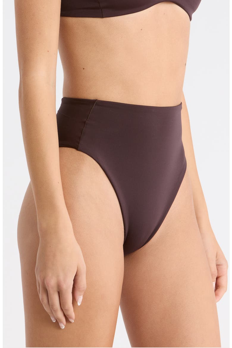 Hi Hi High Cut Cheeky Bikini Bottoms, Alternate, color, COLD BREW BROWN