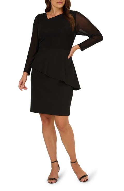 Ruffle Long Sleeve Crepe Dress (Plus)