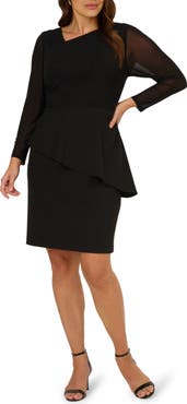 Adrianna Papell Ruffle Long Sleeve Crepe Dress