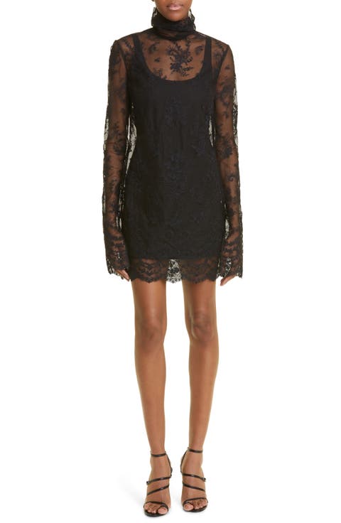 Floral Embroidery Long Sleeve Cotton Blend Tulle Dress