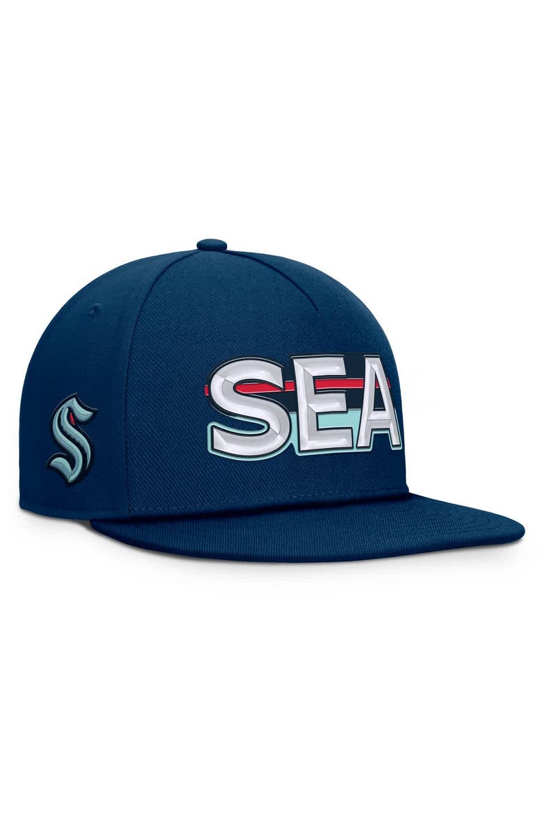 FANATICS Men's Fanatics Deep Sea Blue Seattle Kraken Authentic Pro Rink Team Code Snapback Hat, Main, color, Navy
