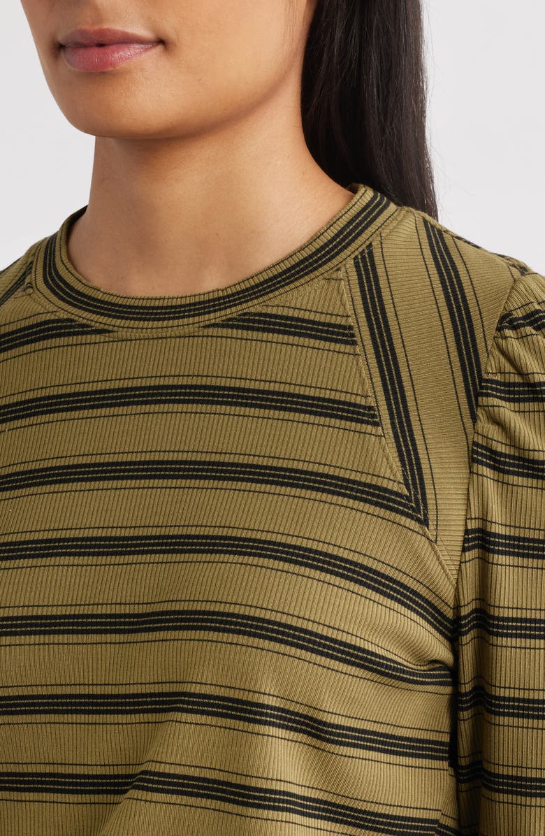 Wit & Wisdom Stripe Puff Shoulder Knit Top, Alternate, color, Olive/ Black