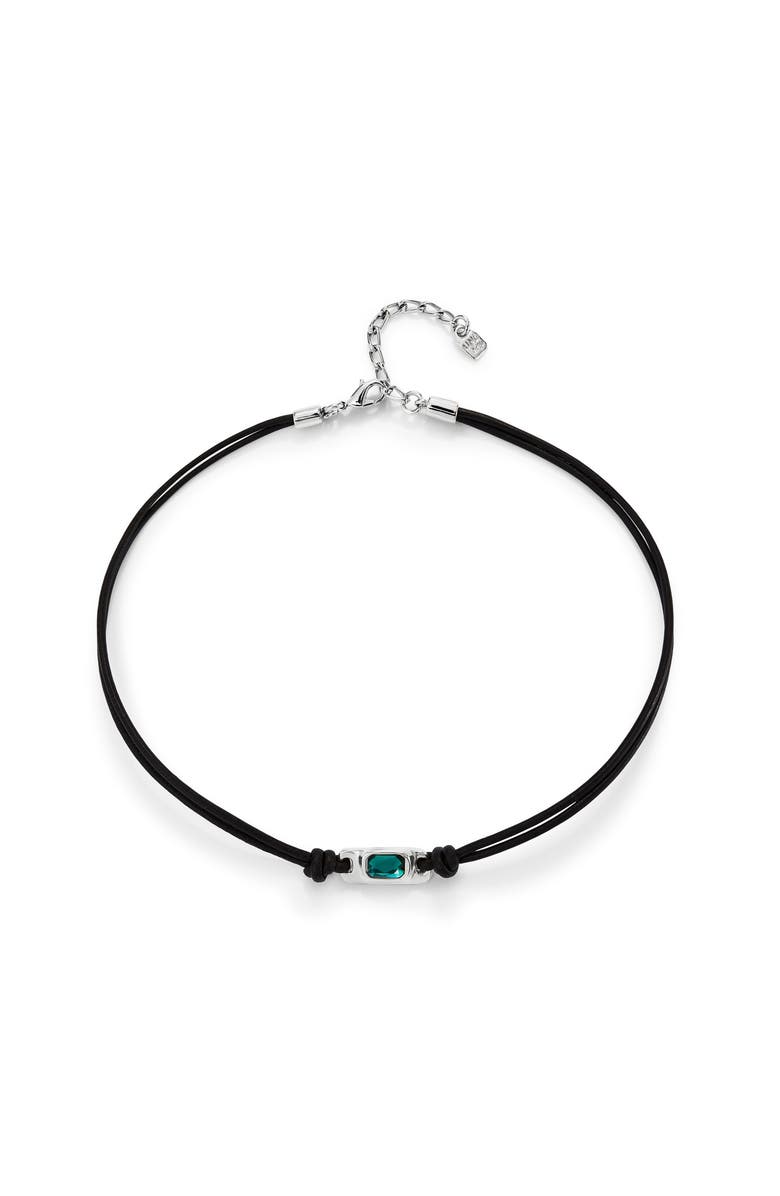 UNODE50 Green Crystal Leather Necklace, Main, color, Silver