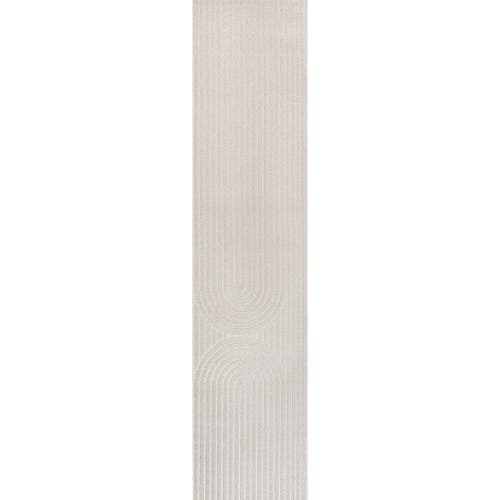 Shop Jonathan Y Sofia High-low Midcentury Modern Arch Stripe Two-tone Indoor/outdoor Area Rug In Ivory/cream