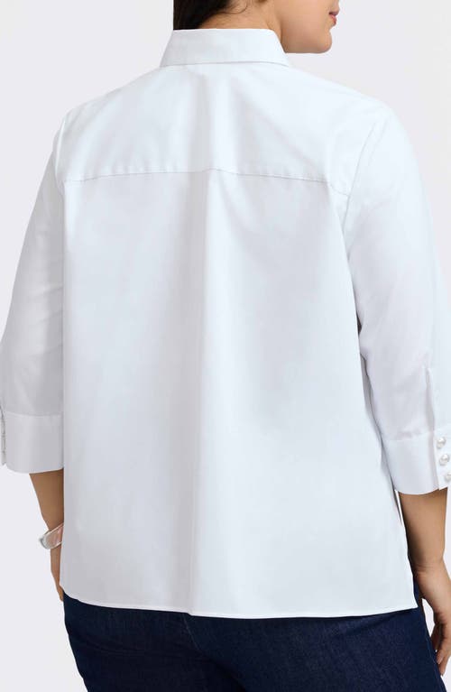 Shop Foxcroft Pearly Cotton Blend Button-up Shirt In White